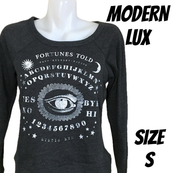 NEW MODERN LUX OUIJA FORTUNE’S TOLD SWEAT SHIRT CHARCOAL GREY SIZE S - Picture 7 of 7